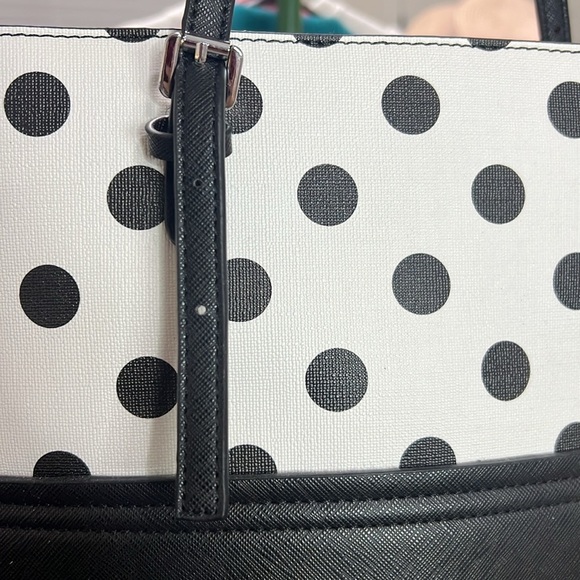 CLEO Tote Bag Polka Black and White Shoulder Bag PVC Adjust Strap Two-Tone Bag - Picture 6 of 10